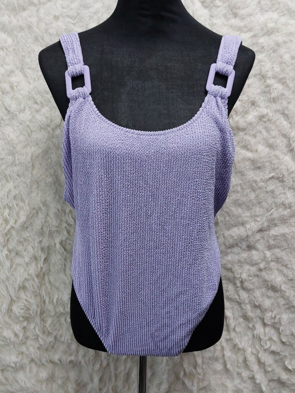 Aerie One Piece Swimsuit Purple Textured Cheekiest Ring Detail UPF 50 Size XL